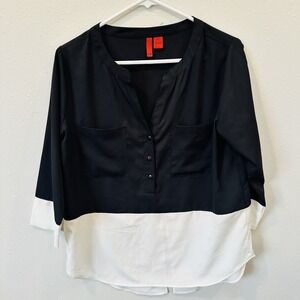 Black White Color Block Tunic Shirt Blouse Women's‎ Size S - Button Up, Workwear